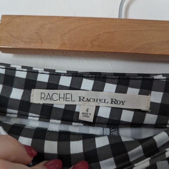 RACHEL Rachel Roy black white gingham slim straight stretchy high waisted pants - Picture 3 of 6